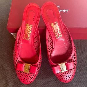 Red 'Emile' openwork mules from Salvatore Ferragamo